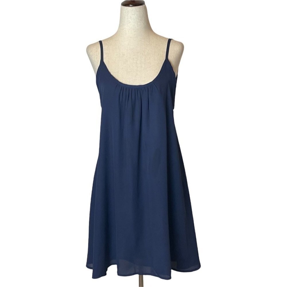 Donna Mizani Navy Blue Crepe Sleeveless Scoop Neckline A Line Low Back‎ Dress S